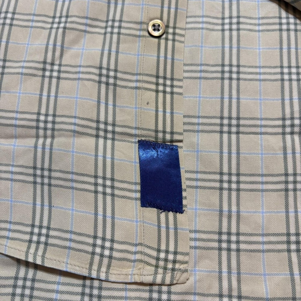 Burberry London Shirt Mens Medium Beige Plaid Twill Button Down LS USA Distress - Picture 13 of 16